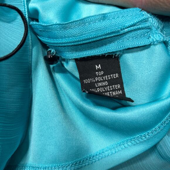 IZ Byer Sleeveless Blouse M Turquoise Black Ruffle Romantic Boho Soft Statement - Picture 4 of 12